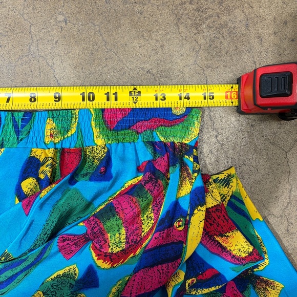 Vintage 100% Silk Tropical Fish Print Skirt Bright Vibrant Colorful A-Line - Picture 7 of 8